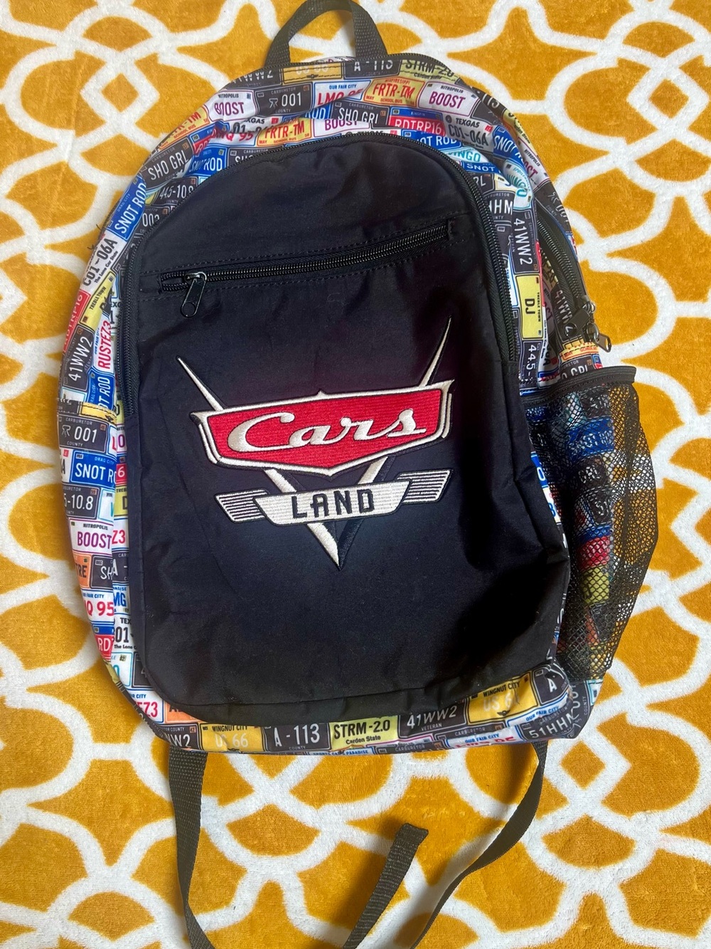 Disney Parks Cars Land Cars Backpack Black Multicolor License Plate